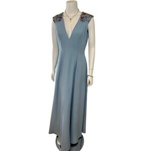 Ieena for MacDuggal Cap Sleeve V Neck A Line Gown